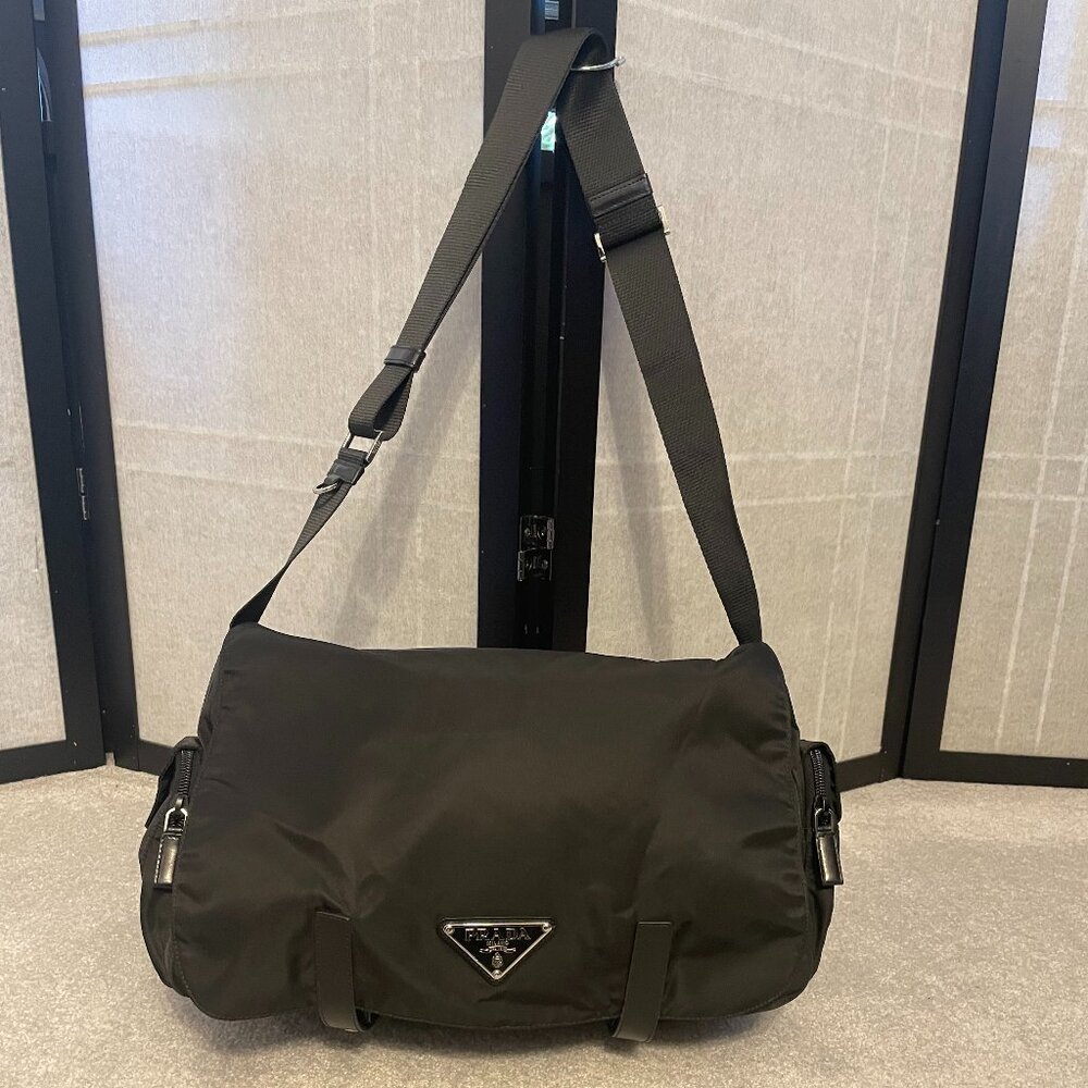 Prada Vela Nylon/Leather Messenger Bag